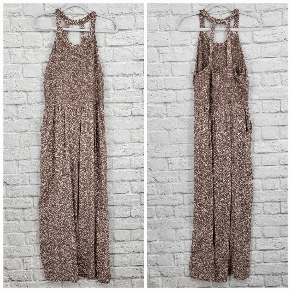 JAPNA Size XL Wide Leg Smocked Bodice Animal Print Jumpsuit